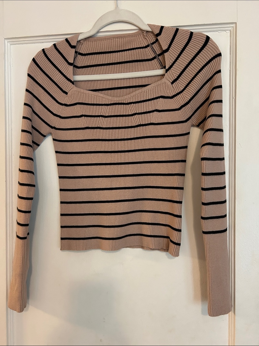 SHEIN Beige Striped Ribbed Long-Sleeve Sweater - Size L runs small